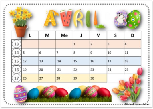 calendriers 2021 avril